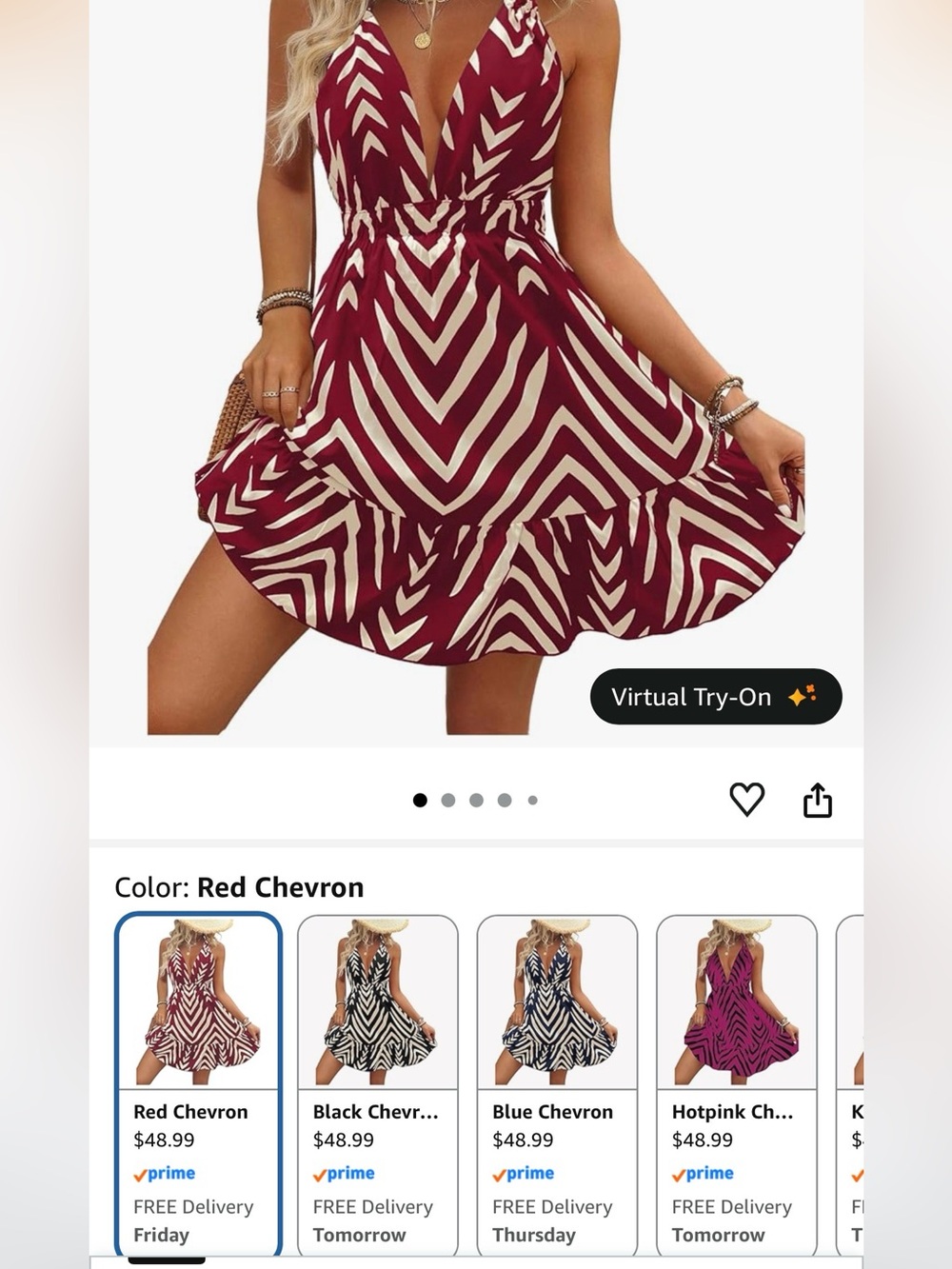 Sleeveless Chevron Print Mini Dress in Burgundy and Cream